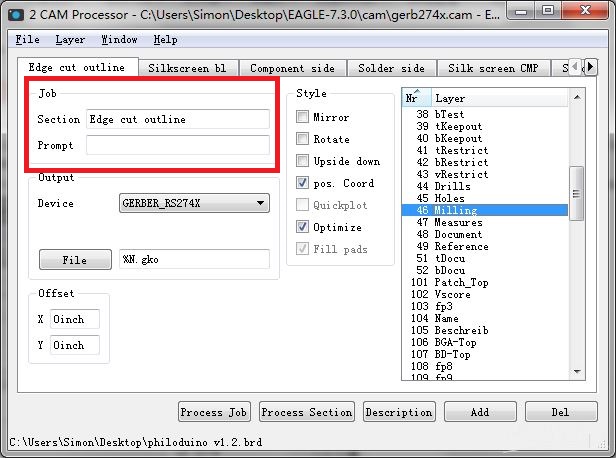 Step 6.2 - Hit the Add button Change Section under Job as Edge cut the outline