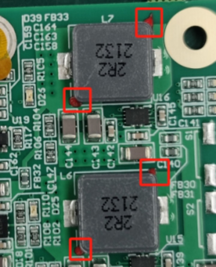 Red glue application for heavy SMT components in PCB assembly
