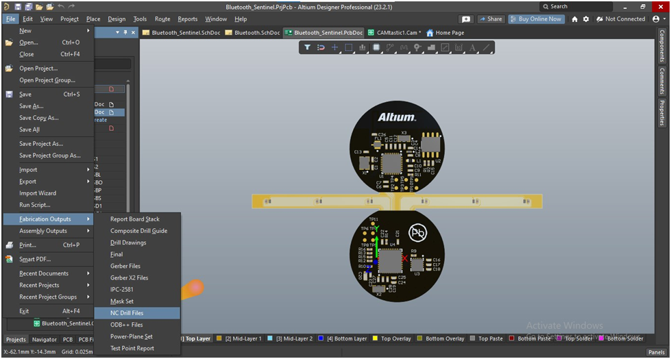 Step 6 - Generate Drill Files that include information about the Through Holes and Vias