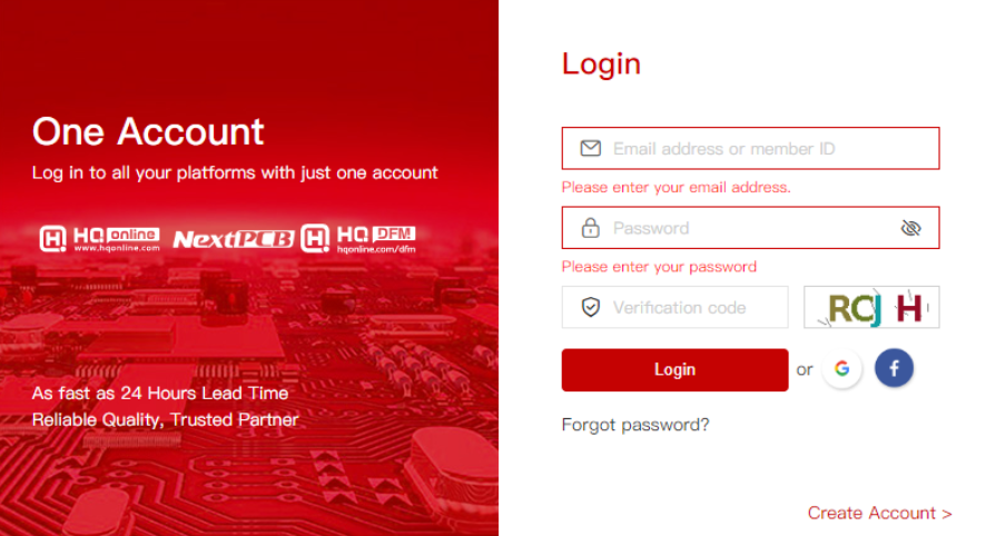Step 1: Create Account for Order PCB Online