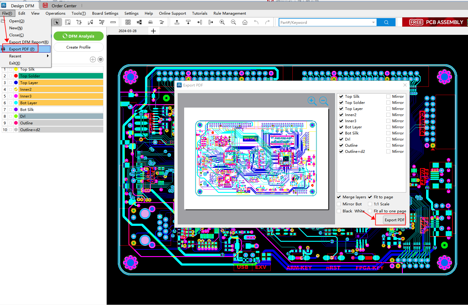 Gerber export to PDF